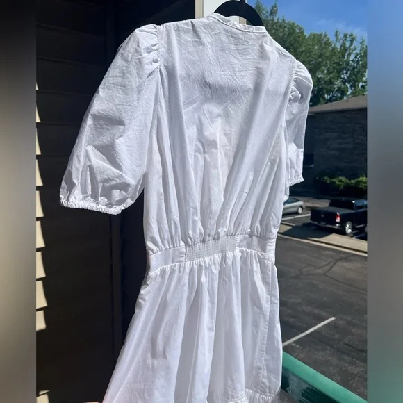 🆕ba&sh Cotton White Mini Dress Smocked Ruffle Hem Summer Casual Boho Chic Size S - Picture 6 of 17